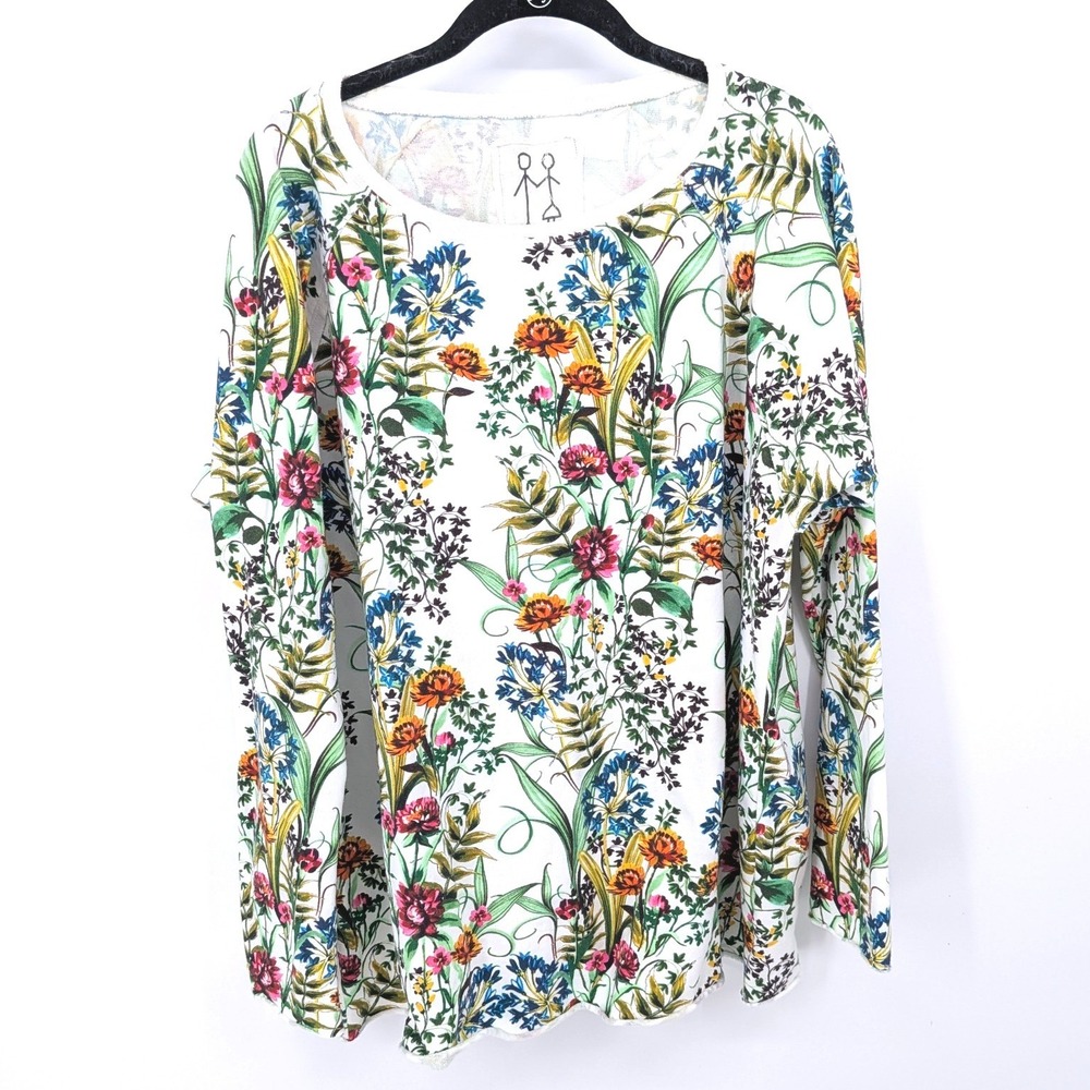 Johnny Was Pete & Greta Sweater Women Small White Floral Botanical Long Sleeve